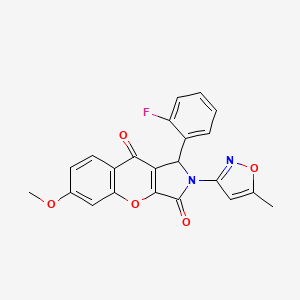 molecular formula C22H15FN2O5 B11283788 1-(2-Fluorophenyl)-6-methoxy-2-(5-methyl-1,2-oxazol-3-yl)-1,2-dihydrochromeno[2,3-c]pyrrole-3,9-dione 