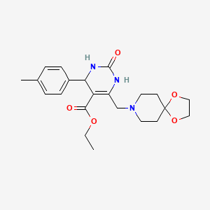 molecular formula C22H29N3O5 B11283808 Ethyl 6-(1,4-dioxa-8-azaspiro[4.5]dec-8-ylmethyl)-4-(4-methylphenyl)-2-oxo-1,2,3,4-tetrahydropyrimidine-5-carboxylate 