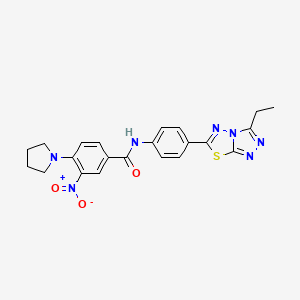 molecular formula C22H21N7O3S B11283827 N-[4-(3-ethyl[1,2,4]triazolo[3,4-b][1,3,4]thiadiazol-6-yl)phenyl]-3-nitro-4-pyrrolidin-1-ylbenzamide 