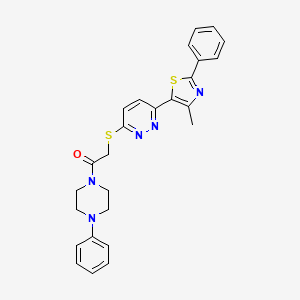 molecular formula C26H25N5OS2 B11283851 2-((6-(4-Methyl-2-phenylthiazol-5-yl)pyridazin-3-yl)thio)-1-(4-phenylpiperazin-1-yl)ethanone 