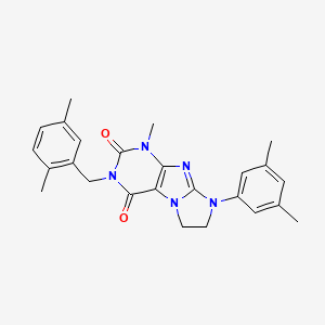 molecular formula C25H27N5O2 B11283890 8-(3,5-Dimethylphenyl)-3-[(2,5-dimethylphenyl)methyl]-1-methyl-1,3,5-trihydroi midazolidino[1,2-h]purine-2,4-dione 