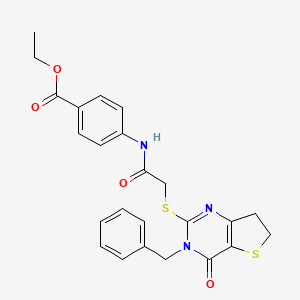 molecular formula C24H23N3O4S2 B11284011 Ethyl 4-[2-({3-benzyl-4-oxo-3H,4H,6H,7H-thieno[3,2-D]pyrimidin-2-YL}sulfanyl)acetamido]benzoate 