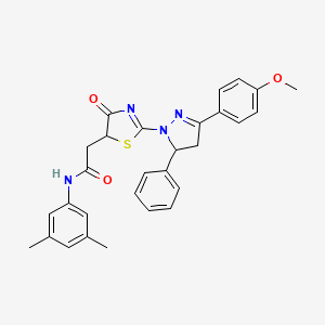 molecular formula C29H28N4O3S B11284019 N-(3,5-dimethylphenyl)-2-{2-[3-(4-methoxyphenyl)-5-phenyl-4,5-dihydro-1H-pyrazol-1-yl]-4-oxo-4,5-dihydro-1,3-thiazol-5-yl}acetamide 