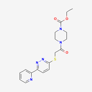 molecular formula C18H21N5O3S B11284049 Ethyl 4-(2-((6-(pyridin-2-yl)pyridazin-3-yl)thio)acetyl)piperazine-1-carboxylate 