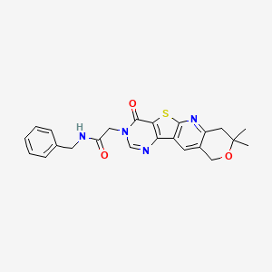 molecular formula C23H22N4O3S B11284086 N-Benzyl-2-(8,8-dimethyl-1-oxo-8,9-dihydro-1H,6H-7-oxa-11-thia-2,4,10-triaza-benzo[b]fluoren-2-yl)-ac etamide 