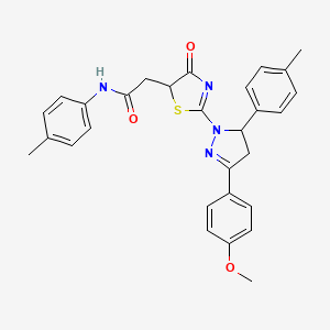 molecular formula C29H28N4O3S B11284087 2-{2-[3-(4-methoxyphenyl)-5-(4-methylphenyl)-4,5-dihydro-1H-pyrazol-1-yl]-4-oxo-4,5-dihydro-1,3-thiazol-5-yl}-N-(4-methylphenyl)acetamide 