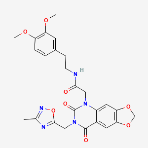 molecular formula C25H25N5O8 B11284158 N-(3,4-dimethoxyphenethyl)-2-(7-((3-methyl-1,2,4-oxadiazol-5-yl)methyl)-6,8-dioxo-7,8-dihydro-[1,3]dioxolo[4,5-g]quinazolin-5(6H)-yl)acetamide 