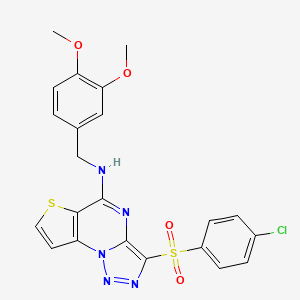 molecular formula C22H18ClN5O4S2 B11284248 3-[(4-chlorophenyl)sulfonyl]-N-(3,4-dimethoxybenzyl)thieno[2,3-e][1,2,3]triazolo[1,5-a]pyrimidin-5-amine 