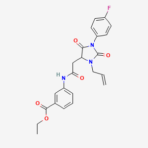 molecular formula C23H22FN3O5 B11284265 Ethyl 3-({[1-(4-fluorophenyl)-2,5-dioxo-3-(prop-2-en-1-yl)imidazolidin-4-yl]acetyl}amino)benzoate 