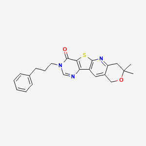 5,5-dimethyl-14-(3-phenylpropyl)-6-oxa-17-thia-2,12,14-triazatetracyclo[8.7.0.03,8.011,16]heptadeca-1,3(8),9,11(16),12-pentaen-15-one