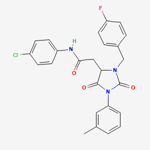 molecular formula C25H21ClFN3O3 B11284317 N-(4-chlorophenyl)-2-[3-(4-fluorobenzyl)-1-(3-methylphenyl)-2,5-dioxoimidazolidin-4-yl]acetamide 