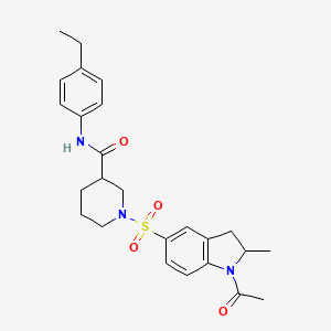 molecular formula C25H31N3O4S B11284409 1-[(1-acetyl-2-methyl-2,3-dihydro-1H-indol-5-yl)sulfonyl]-N-(4-ethylphenyl)piperidine-3-carboxamide 