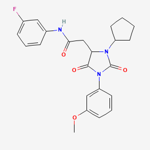 2-[3-cyclopentyl-1-(3-methoxyphenyl)-2,5-dioxoimidazolidin-4-yl]-N-(3-fluorophenyl)acetamide