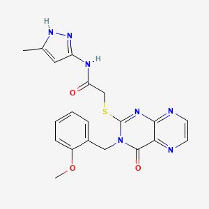 molecular formula C20H19N7O3S B11284467 2-({3-[(2-methoxyphenyl)methyl]-4-oxo-3,4-dihydropteridin-2-yl}sulfanyl)-N-(3-methyl-1H-pyrazol-5-yl)acetamide 