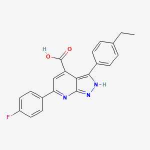 molecular formula C21H16FN3O2 B11284484 3-(4-ethylphenyl)-6-(4-fluorophenyl)-1H-pyrazolo[3,4-b]pyridine-4-carboxylic acid 