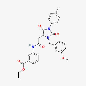 Ethyl 3-({[3-(3-methoxybenzyl)-1-(4-methylphenyl)-2,5-dioxoimidazolidin-4-yl]acetyl}amino)benzoate