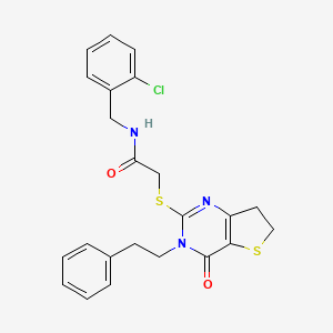 molecular formula C23H22ClN3O2S2 B11284534 N-(2-chlorobenzyl)-2-((4-oxo-3-phenethyl-3,4,6,7-tetrahydrothieno[3,2-d]pyrimidin-2-yl)thio)acetamide 