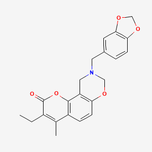 molecular formula C22H21NO5 B11284539 9-(1,3-benzodioxol-5-ylmethyl)-3-ethyl-4-methyl-9,10-dihydro-2H,8H-chromeno[8,7-e][1,3]oxazin-2-one 