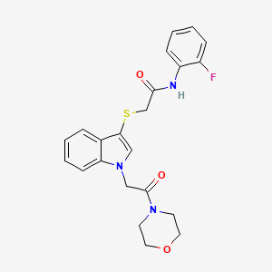 molecular formula C22H22FN3O3S B11284552 N-(2-fluorophenyl)-2-((1-(2-morpholino-2-oxoethyl)-1H-indol-3-yl)thio)acetamide 