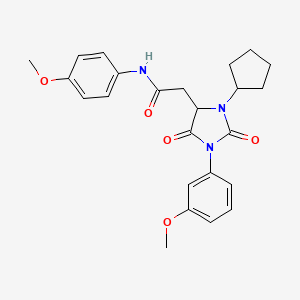 molecular formula C24H27N3O5 B11284594 2-[3-cyclopentyl-1-(3-methoxyphenyl)-2,5-dioxoimidazolidin-4-yl]-N-(4-methoxyphenyl)acetamide 