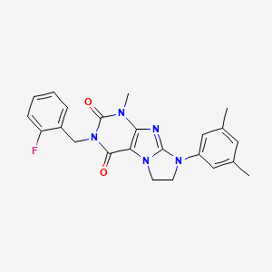 molecular formula C23H22FN5O2 B11284611 8-(3,5-Dimethylphenyl)-3-[(2-fluorophenyl)methyl]-1-methyl-1,3,5-trihydroimida zolidino[1,2-h]purine-2,4-dione 