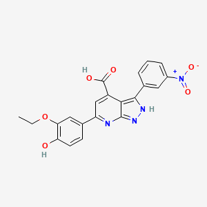 6-(3-Ethoxy-4-hydroxyphenyl)-3-(3-nitrophenyl)-2H-pyrazolo[3,4-B]pyridine-4-carboxylic acid