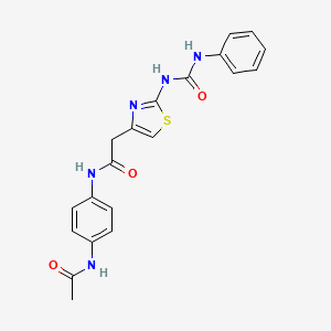 molecular formula C20H19N5O3S B11284652 N-(4-acetamidophenyl)-2-(2-(3-phenylureido)thiazol-4-yl)acetamide 