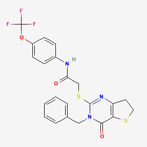 molecular formula C22H18F3N3O3S2 B11284663 2-((3-benzyl-4-oxo-3,4,6,7-tetrahydrothieno[3,2-d]pyrimidin-2-yl)thio)-N-(4-(trifluoromethoxy)phenyl)acetamide 