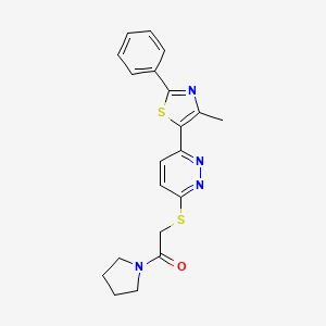 molecular formula C20H20N4OS2 B11284691 2-((6-(4-Methyl-2-phenylthiazol-5-yl)pyridazin-3-yl)thio)-1-(pyrrolidin-1-yl)ethanone 