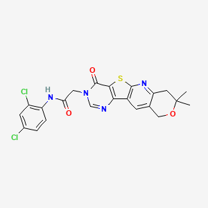 N-(2,4-dichlorophenyl)-2-(5,5-dimethyl-15-oxo-6-oxa-17-thia-2,12,14-triazatetracyclo[8.7.0.03,8.011,16]heptadeca-1,3(8),9,11(16),12-pentaen-14-yl)acetamide