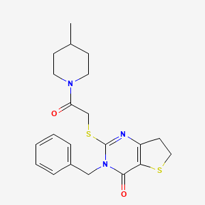 molecular formula C21H25N3O2S2 B11284698 3-benzyl-2-((2-(4-methylpiperidin-1-yl)-2-oxoethyl)thio)-6,7-dihydrothieno[3,2-d]pyrimidin-4(3H)-one 