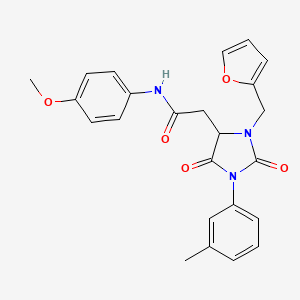 molecular formula C24H23N3O5 B11284727 2-[3-(furan-2-ylmethyl)-1-(3-methylphenyl)-2,5-dioxoimidazolidin-4-yl]-N-(4-methoxyphenyl)acetamide 