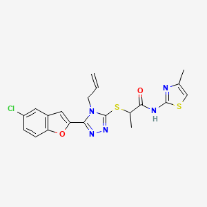 molecular formula C20H18ClN5O2S2 B11284749 2-{[5-(5-chloro-1-benzofuran-2-yl)-4-(prop-2-en-1-yl)-4H-1,2,4-triazol-3-yl]sulfanyl}-N-(4-methyl-1,3-thiazol-2-yl)propanamide 