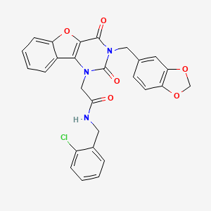 molecular formula C27H20ClN3O6 B11284785 2-(3-(benzo[d][1,3]dioxol-5-ylmethyl)-2,4-dioxo-3,4-dihydrobenzofuro[3,2-d]pyrimidin-1(2H)-yl)-N-(2-chlorobenzyl)acetamide 