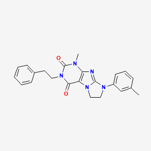 molecular formula C23H23N5O2 B11284810 1-Methyl-8-(3-methylphenyl)-3-(2-phenylethyl)-1,3,5-trihydroimidazolidino[1,2-h]purine-2,4-dione 