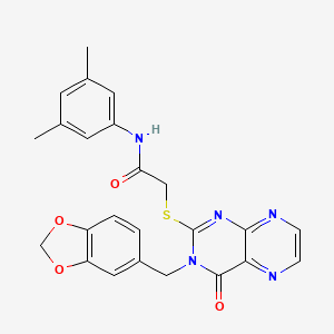 molecular formula C24H21N5O4S B11284823 2-({3-[(2H-1,3-benzodioxol-5-yl)methyl]-4-oxo-3,4-dihydropteridin-2-yl}sulfanyl)-N-(3,5-dimethylphenyl)acetamide 