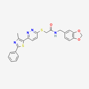 molecular formula C24H20N4O3S2 B11284860 N-(benzo[d][1,3]dioxol-5-ylmethyl)-2-((6-(4-methyl-2-phenylthiazol-5-yl)pyridazin-3-yl)thio)acetamide 