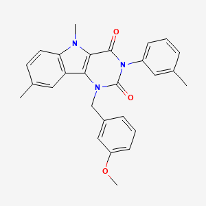 molecular formula C27H25N3O3 B11284892 1-(3-methoxybenzyl)-5,8-dimethyl-3-(3-methylphenyl)-1H-pyrimido[5,4-b]indole-2,4(3H,5H)-dione 