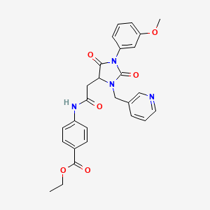 molecular formula C27H26N4O6 B11284949 Ethyl 4-({[1-(3-methoxyphenyl)-2,5-dioxo-3-(pyridin-3-ylmethyl)imidazolidin-4-yl]acetyl}amino)benzoate 