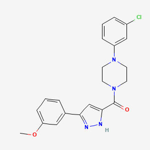 molecular formula C21H21ClN4O2 B11285001 1-(3-Chlorophenyl)-4-[3-(3-methoxyphenyl)-1H-pyrazole-5-carbonyl]piperazine 