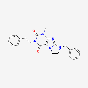 molecular formula C23H23N5O2 B11285050 8-benzyl-1-methyl-3-(2-phenylethyl)-1H,2H,3H,4H,6H,7H,8H-imidazo[1,2-g]purine-2,4-dione 