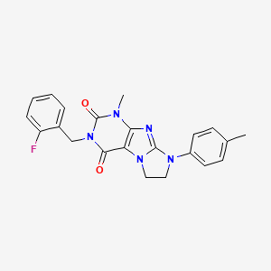 molecular formula C22H20FN5O2 B11285070 2-[(2-Fluorophenyl)methyl]-4-methyl-6-(4-methylphenyl)-7,8-dihydropurino[7,8-a]imidazole-1,3-dione 