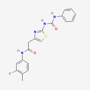 molecular formula C19H17FN4O2S B11285074 N-(3-fluoro-4-methylphenyl)-2-(2-(3-phenylureido)thiazol-4-yl)acetamide 