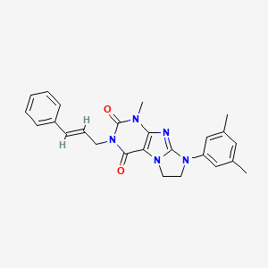 molecular formula C25H25N5O2 B11285080 3-((2E)-3-phenylprop-2-enyl)-8-(3,5-dimethylphenyl)-1-methyl-1,3,5-trihydroimi dazolidino[1,2-h]purine-2,4-dione 