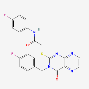 molecular formula C21H15F2N5O2S B11285088 N-(4-fluorophenyl)-2-({3-[(4-fluorophenyl)methyl]-4-oxo-3,4-dihydropteridin-2-yl}sulfanyl)acetamide 