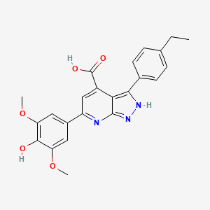 molecular formula C23H21N3O5 B11285095 3-(4-Ethylphenyl)-6-(4-hydroxy-3,5-dimethoxyphenyl)-2H-pyrazolo[3,4-B]pyridine-4-carboxylic acid 