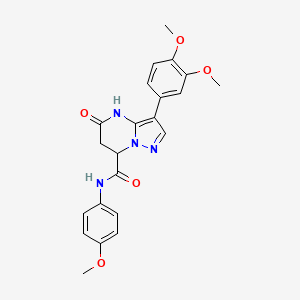 molecular formula C22H22N4O5 B11285108 3-(3,4-dimethoxyphenyl)-5-hydroxy-N-(4-methoxyphenyl)-6,7-dihydropyrazolo[1,5-a]pyrimidine-7-carboxamide 