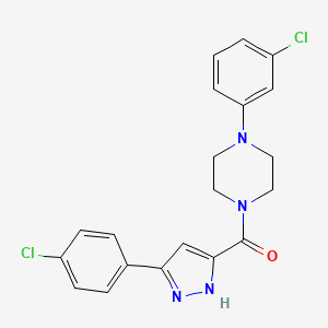 molecular formula C20H18Cl2N4O B11285134 1-(3-Chlorophenyl)-4-[3-(4-chlorophenyl)-1H-pyrazole-5-carbonyl]piperazine 