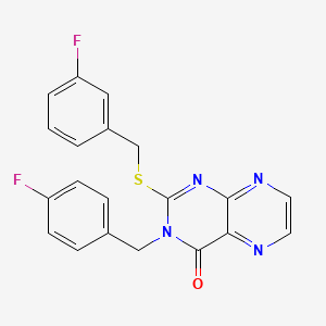 molecular formula C20H14F2N4OS B11285139 3-[(4-Fluorophenyl)methyl]-2-{[(3-fluorophenyl)methyl]sulfanyl}-3,4-dihydropteridin-4-one 