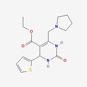 molecular formula C16H21N3O3S B11285165 Ethyl 2-oxo-6-(pyrrolidin-1-ylmethyl)-4-(thiophen-2-yl)-1,2,3,4-tetrahydropyrimidine-5-carboxylate 